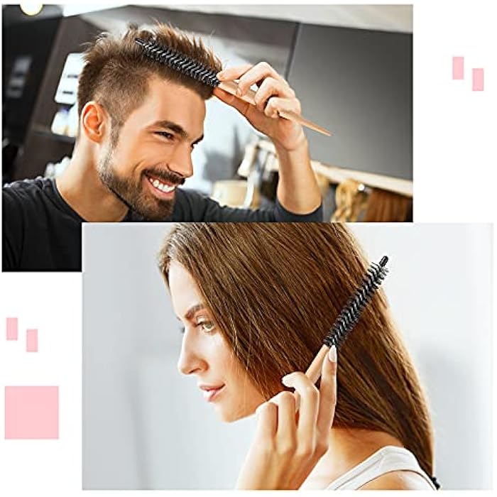 Molain 2 Pcs Mini Round Hair Brush Small Round Comb Salon Roller Comb Hair Styling Accessories for Thin Hair, Short Hair, Bangs, Beard, Lifting, Curling, Light Brown - Image 2